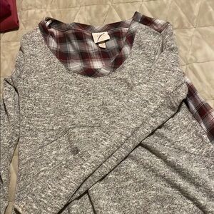 Gray Plaid Accent Sweater